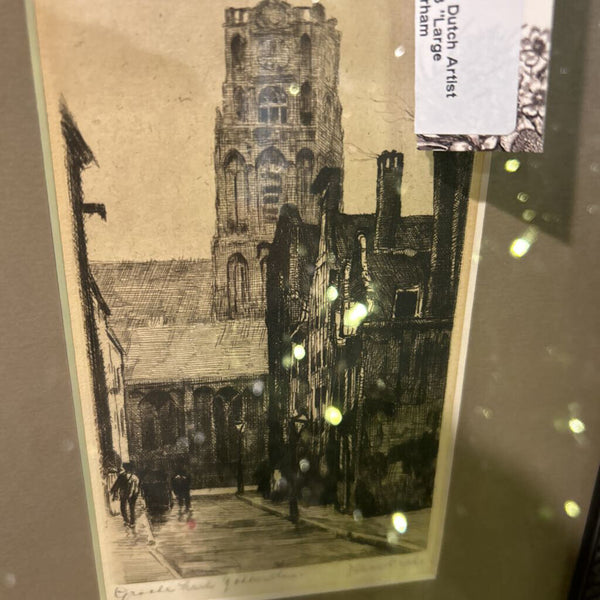 Framed Etching by Dutch Artist Jan Sirks 1885-1973 "Large Torenstraat, Rotterham