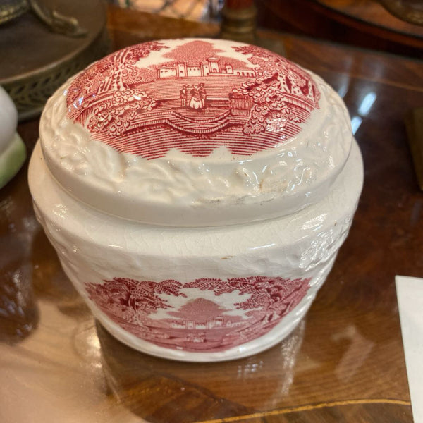 Vintage Red and White Vessel w/ Lid