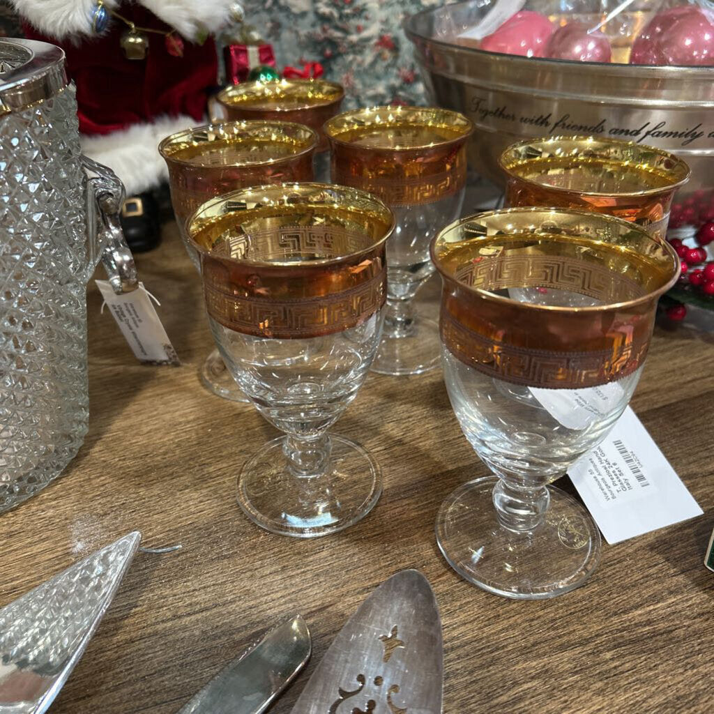 T. Preziosi Hand Blown Wine Glasses 24K Gold Band made in Italy Set 6