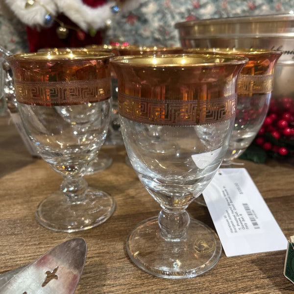 T. Preziosi Hand Blown Wine Glasses 24K Gold Band made in Italy Set 6