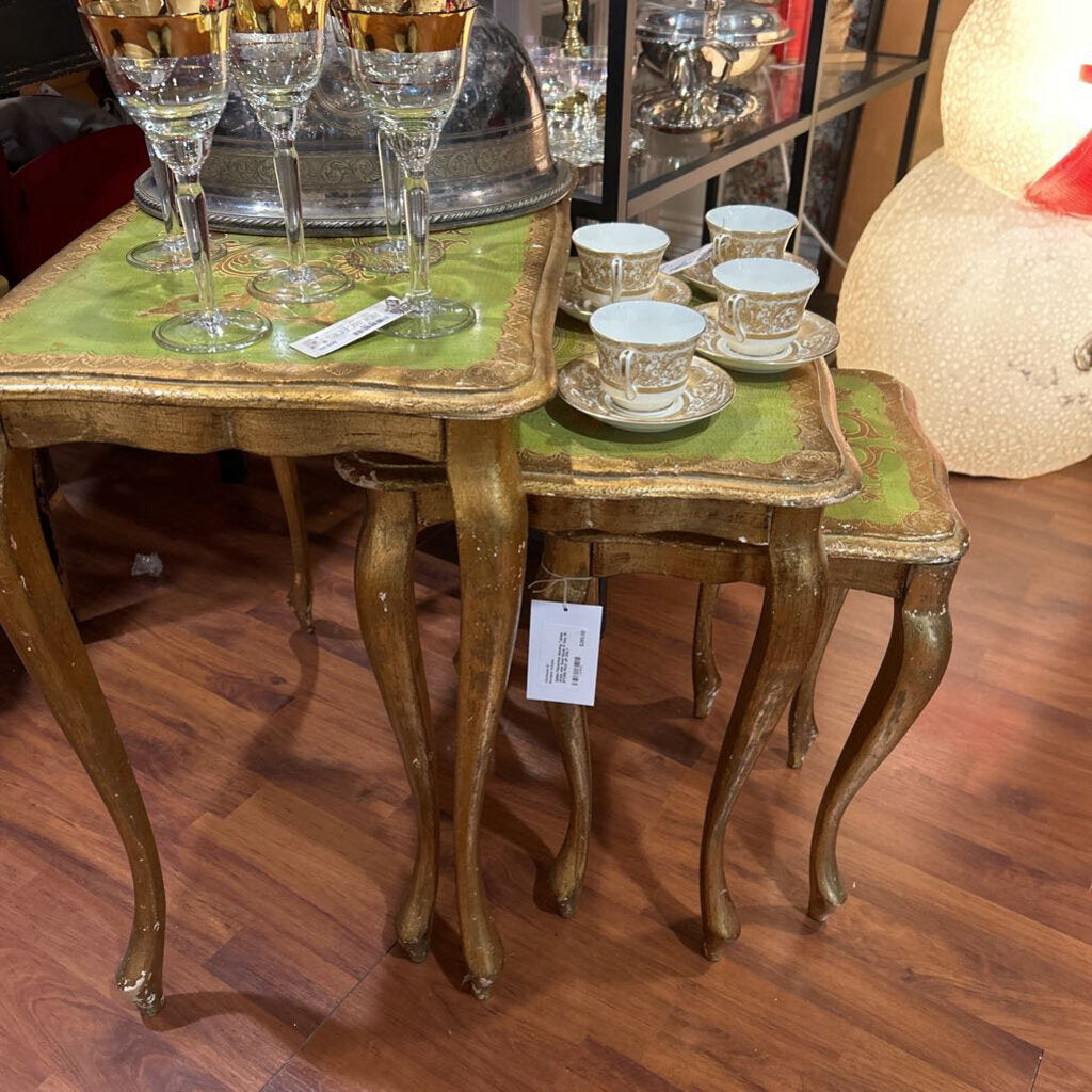 Italian Florentine Nesting Tables Green and Gold Made in Italy IN STORE PICK UP ONLY