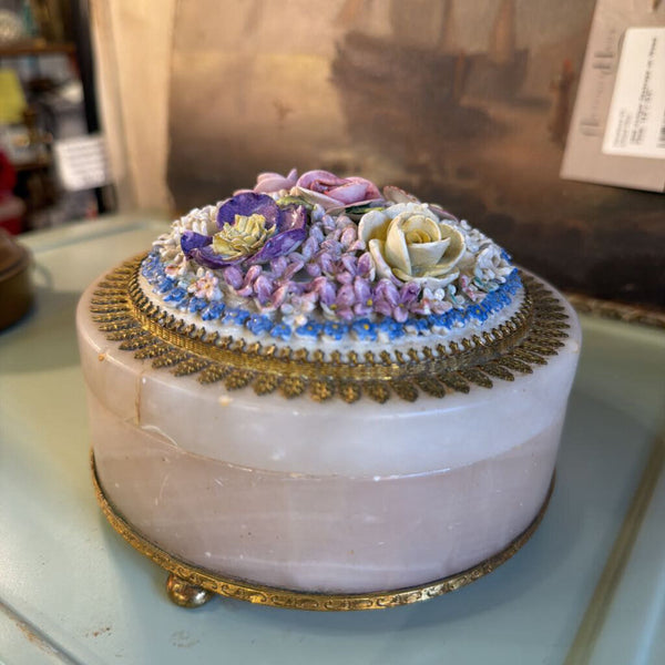 0350 Antique German Porcelain & Alabaster Box