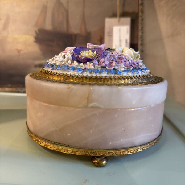 0350 Antique German Porcelain & Alabaster Box