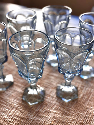 Vintage Fostoria Light Blue Wine/Water Glasses, Set of 6