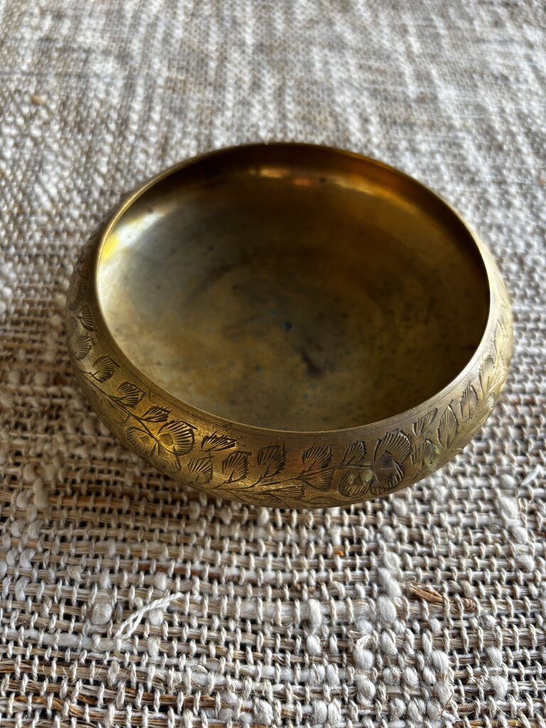 Vintage Etched Brass Trinket Bowl
