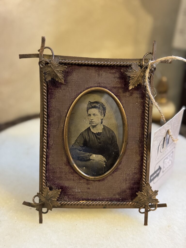 0592 Antique handmade brass frame w/ purple velvet