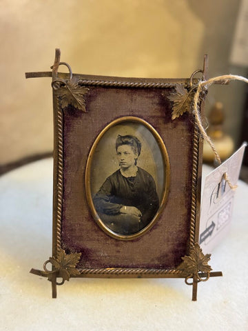 0592 Antique handmade brass frame w/ purple velvet