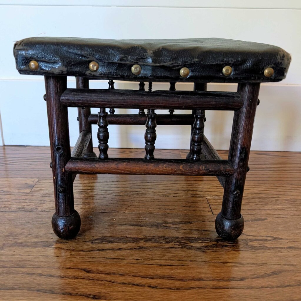 Antique Victorian Footstool Wood/Leather 12x10x9