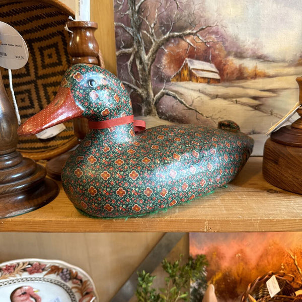 Vintage concrete duck in gingham