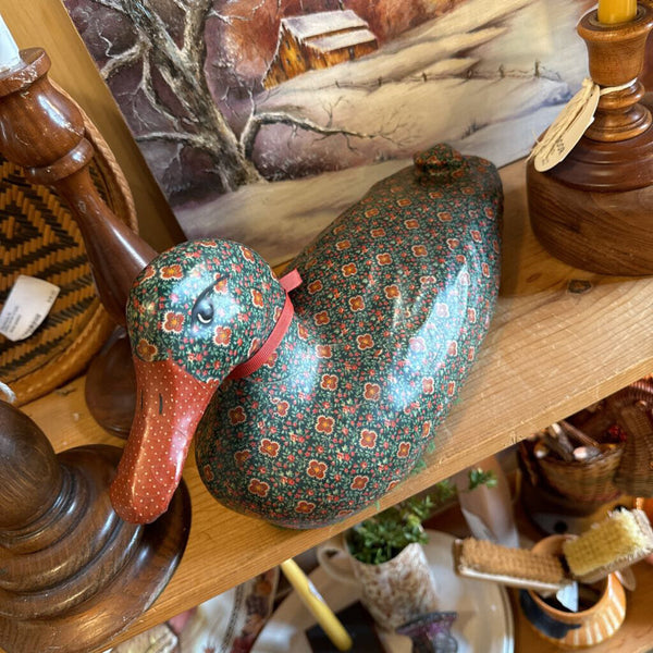 Vintage concrete duck in gingham