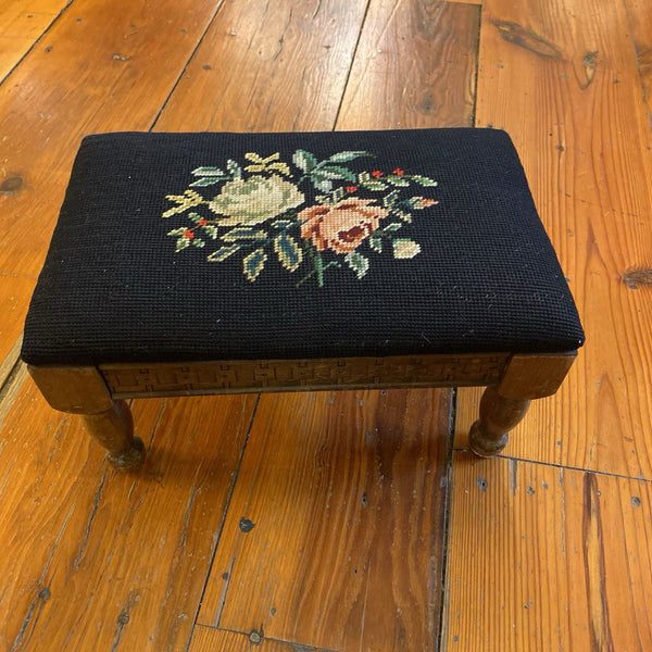 Vintage Needlepoint Stepstool 14"w x 8"h x 9"d