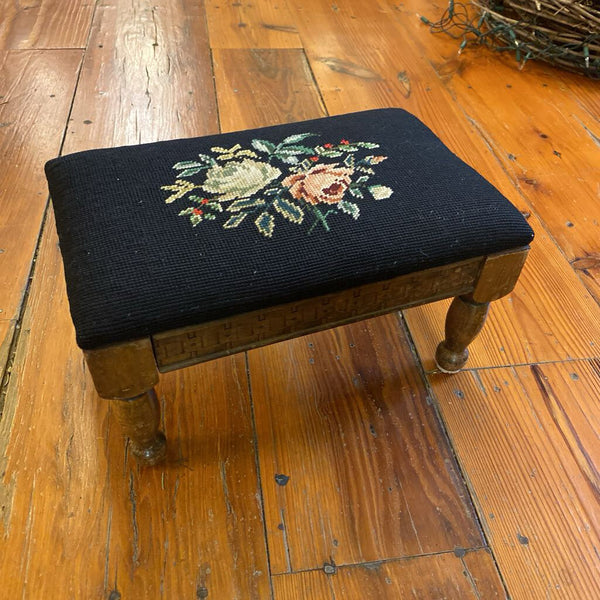 Vintage Needlepoint Stepstool 14"w x 8"h x 9"d