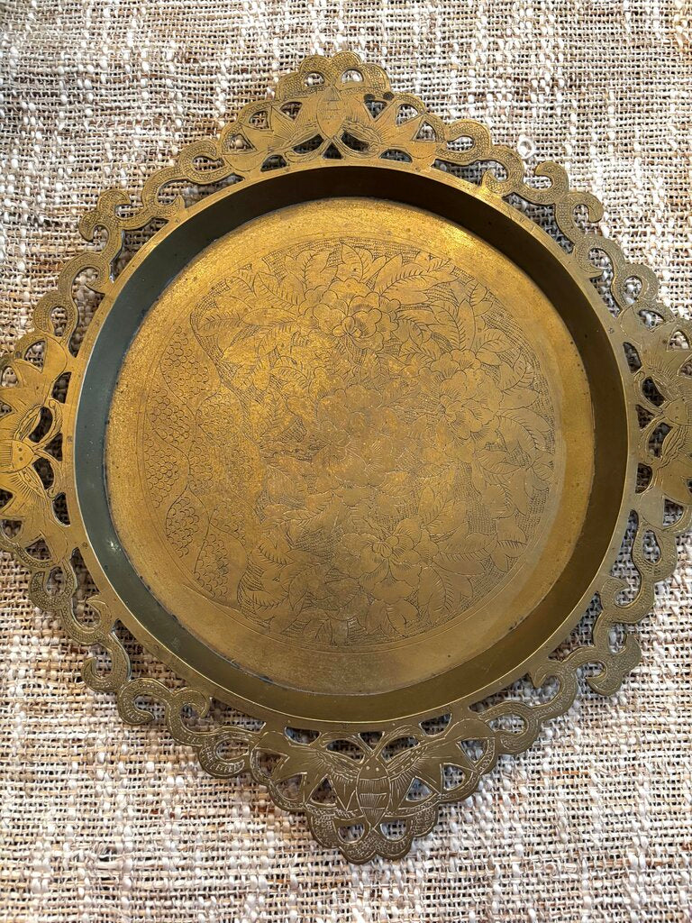 Vintage Etched Brass Tray