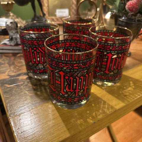 SET OF (4) "HAPPY HOLIDAYS" ROCKS GLASSES