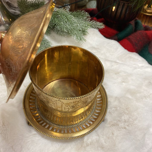 Vintage Brass Footed Etched Biscuit Jar 7.5 x 7.5