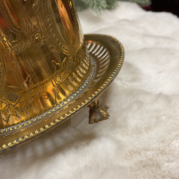 Vintage Brass Footed Etched Biscuit Jar 7.5 x 7.5