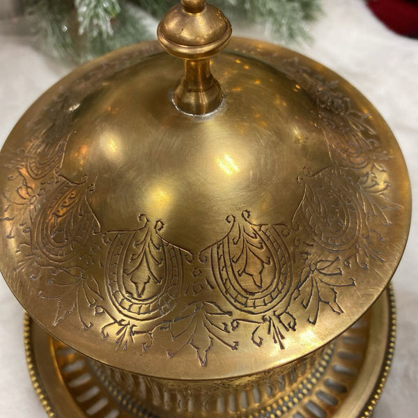 Vintage Brass Footed Etched Biscuit Jar 7.5 x 7.5