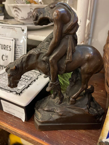 Vintage Bronze horse & rider as is