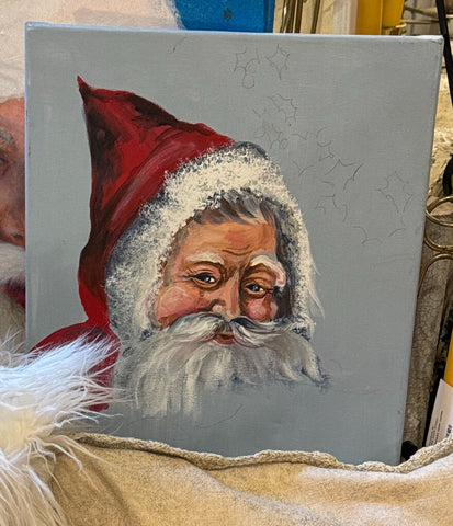 Vintage painting Santa as found