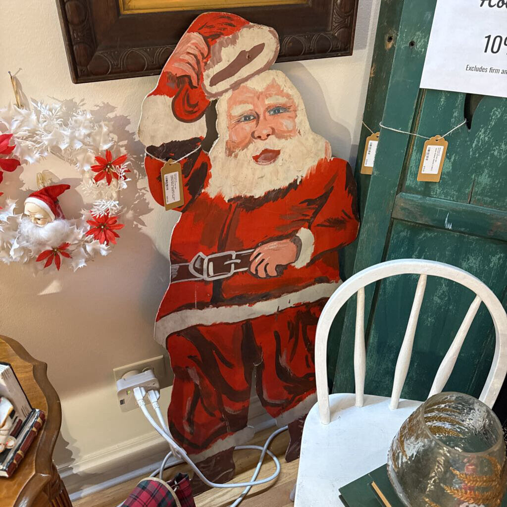CHRISTMAS WALLDISPLAY hand painted Santa 48x20 as found