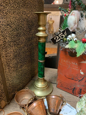 VTG Brass & Green Candleholder~ Only 1~ 10"