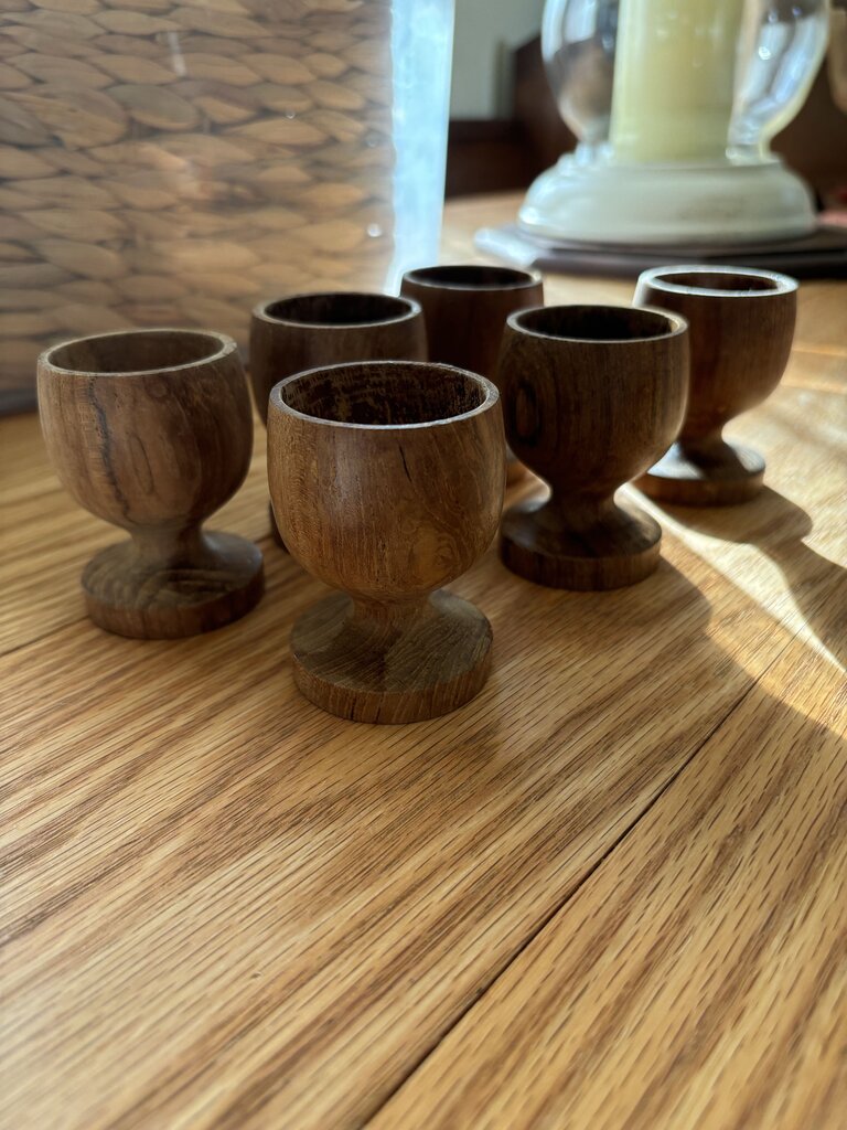 Vintage Set of 6 Wood Cups 2.5in