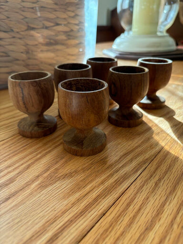Vintage Set of 6 Wood Cups 2.5in
