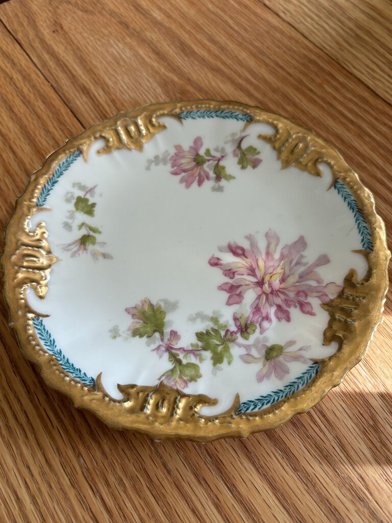 Vintage LS&S Limoges France Hand Painted Gilt Cabinet Plate 6in Each