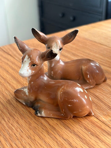 Vintage Porcelain Deer S&P Shakers Set 3in