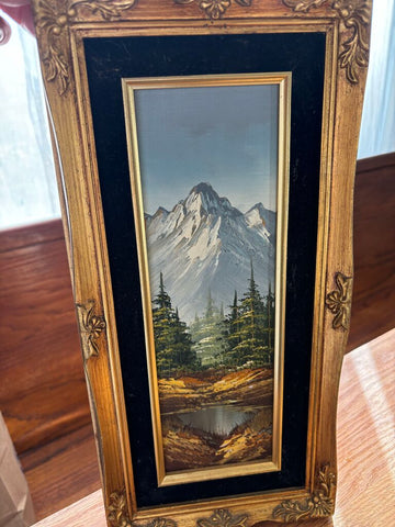 15x7 Vintage Original Mountain Scene on Board