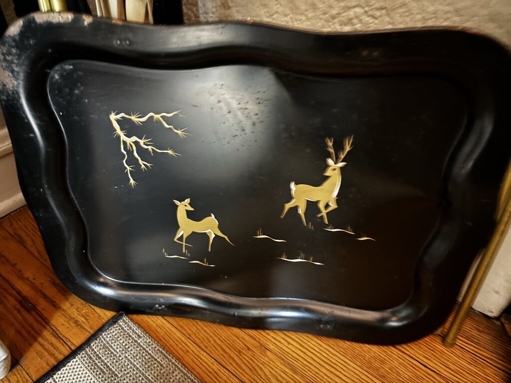 Vintage Black Metal TV Tray w/Deer Quaker Maid