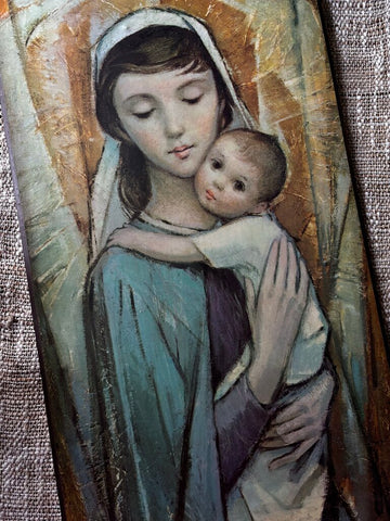1960s Peter Brandstatter Madonna and Child Print on Board 21.5H