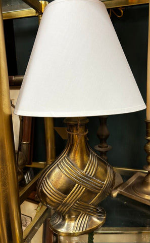 Vintage Brass Lamp w/ Basket Weave Pattern 9H