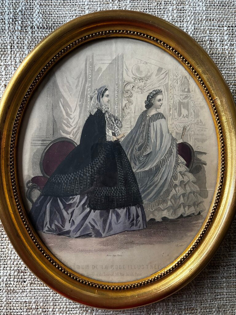 La Mode Illustre Print Victorian Fashion in Oval Gold Frame 13.5