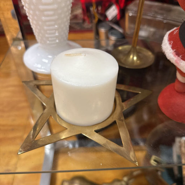 Brass Star Pillar Candleholder with Candle W1934