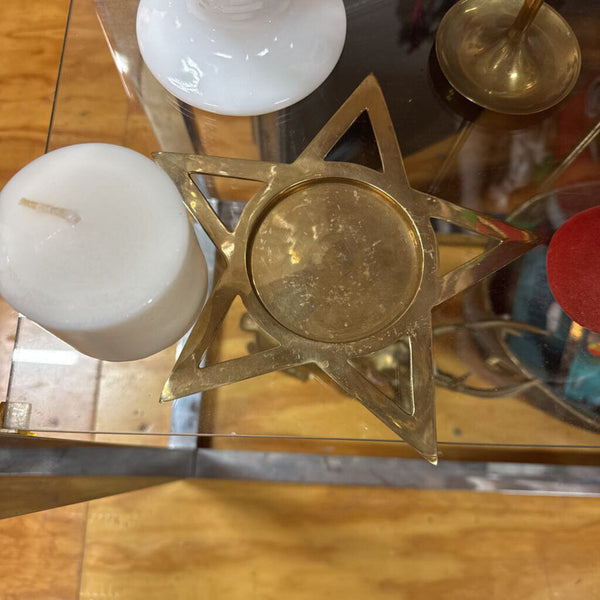 Brass Star Pillar Candleholder with Candle W1934