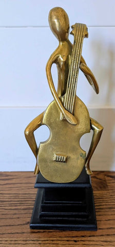 Vintage Brass Cellist on Pedestal 12"