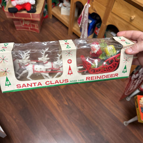 Vintage Santa sleigh and reindeer original box