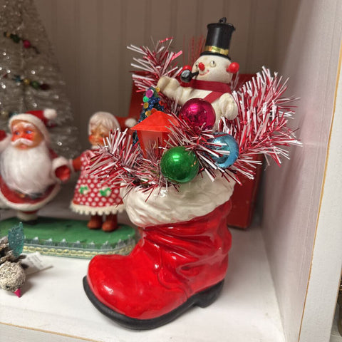 Red boot with snowman