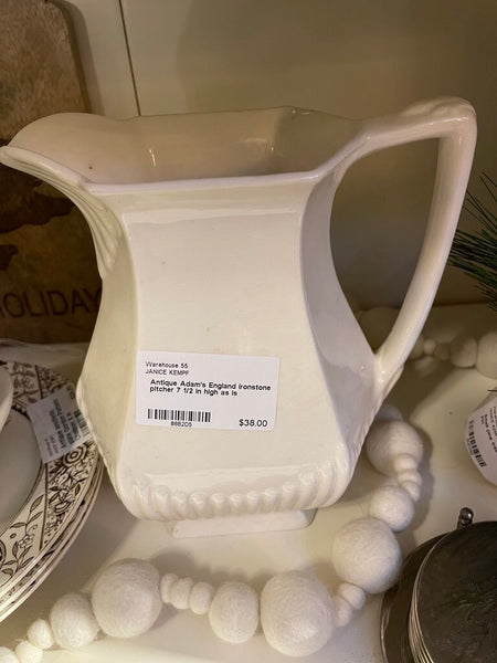 Antique Adam's England ironstone pitcher 7 1/2 in high as is