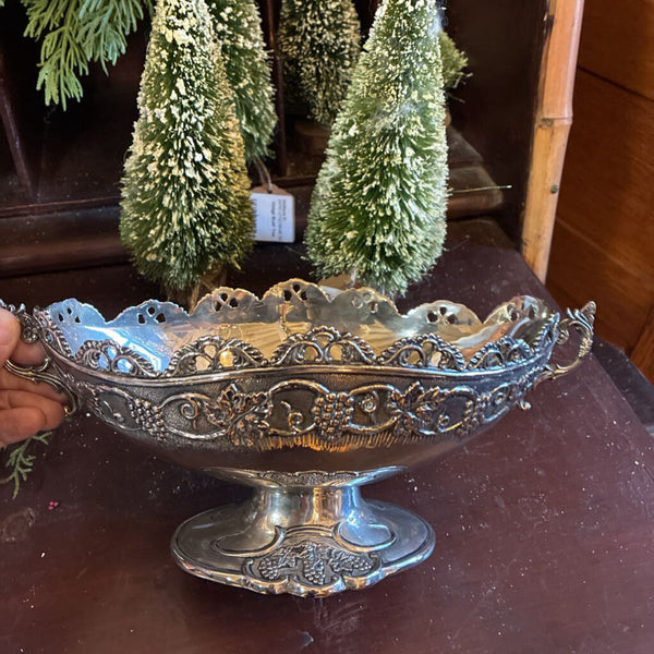 Vintage Silver Pedestal Bowl 9.5"w x 4.5"h