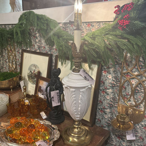 Neoclassical Fluted Lamp Ceramic/Brass heavy 32"t