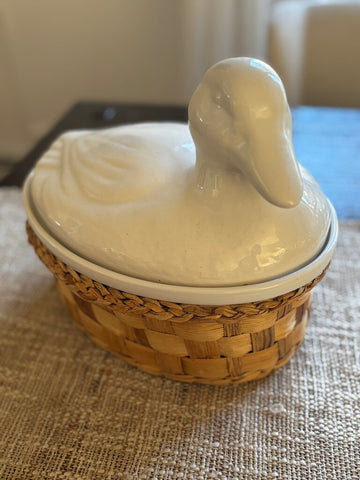 Vintage Duck in Basket Lidded Casserole Tureen