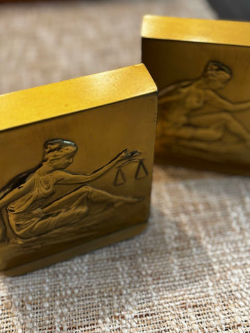 Vintage PM Craftsman Brass Lady Justice Bookends