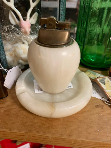 Vintage Alabaster Tabletop MCM Lighter w/ Stand