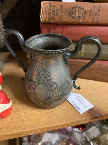 Vintage Etched Silver Cup~ 3.5" w x 6" l x 5" t