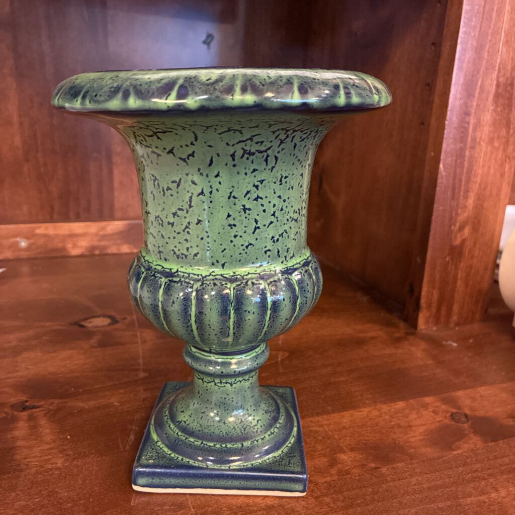 Vintage Blue/Green Ceramic Urn 8"h x 6"w