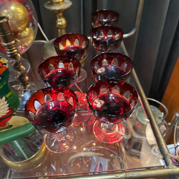 Set of 7 Cherry Red Vintage Coupe Glasses W1951