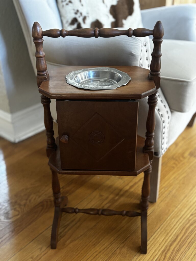 1930's Walnut Smoke Stand Cabinet Tobacco Pipe Cigar Humidor