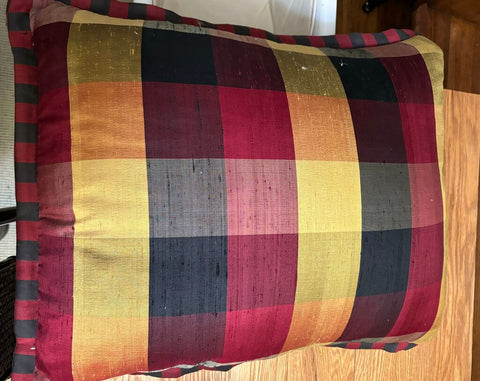 Colorblock Plaid Silk Down Pillow 22x30 Each